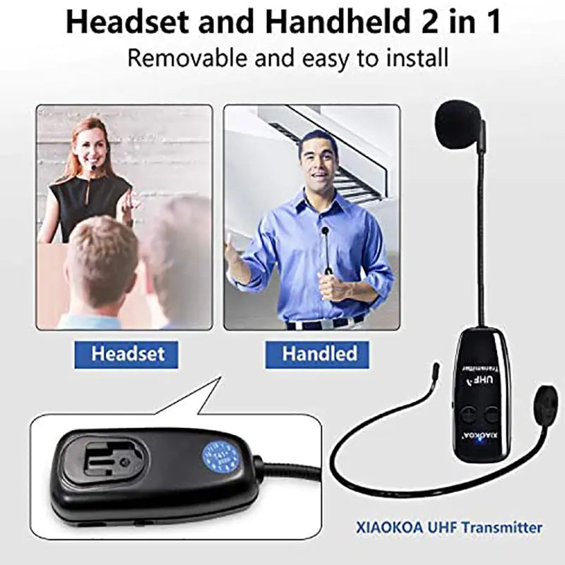 Micrófono inalámbrico 2 en 1 con auriculares y micrófono de mano, alcance de 50 metros