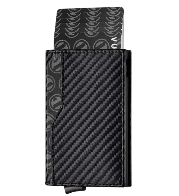 Cartera automática de cuero con bloqueo RFID y ventana para identificación