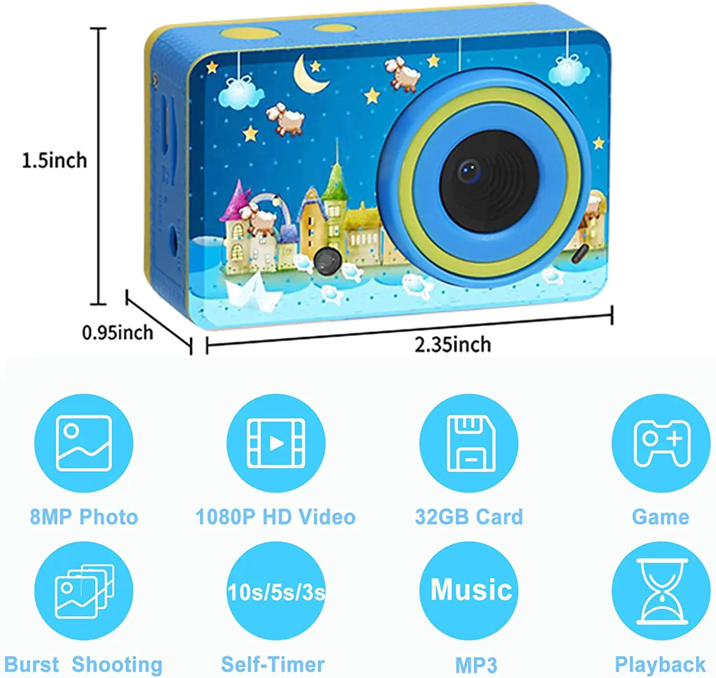 Mini cámara de dibujos animados 1080P para niños