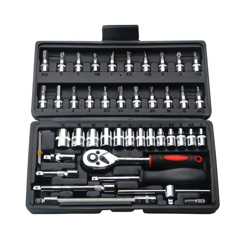 Kit de herramientas de reparación de automóviles de 46 piezas: trinquete, llave inglesa y juego de copas