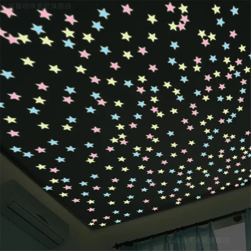 Pegatinas de pared de estrellas que brillan en la oscuridad de 3 cm, 100 unidades