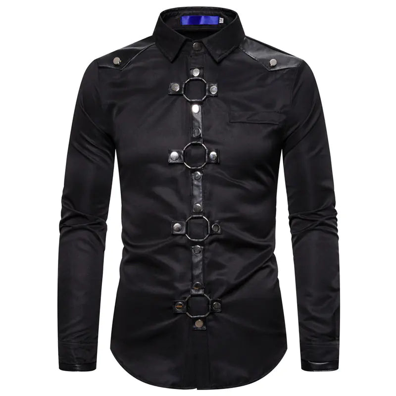 Men's Gothic Style Studded Casual Long Sleeve Shirt