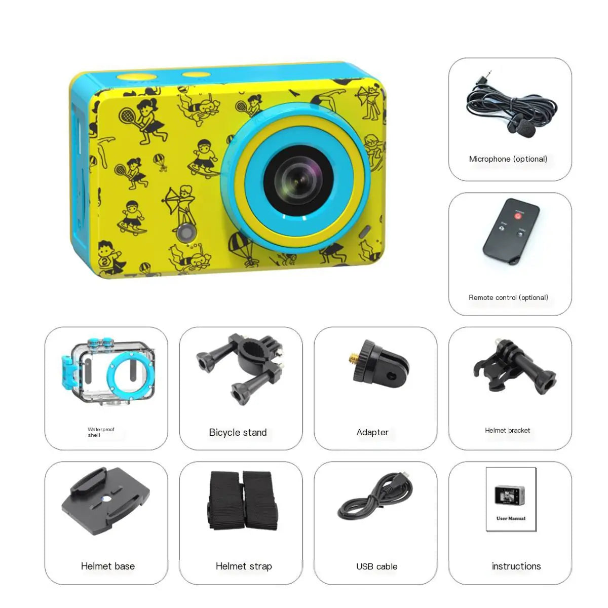 Mini cámara de dibujos animados 1080P para niños
