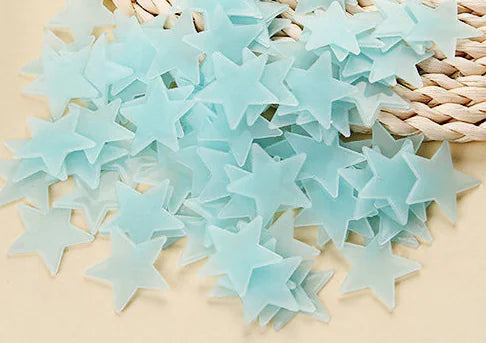 Pegatinas de pared de estrellas que brillan en la oscuridad de 3 cm, 100 unidades
