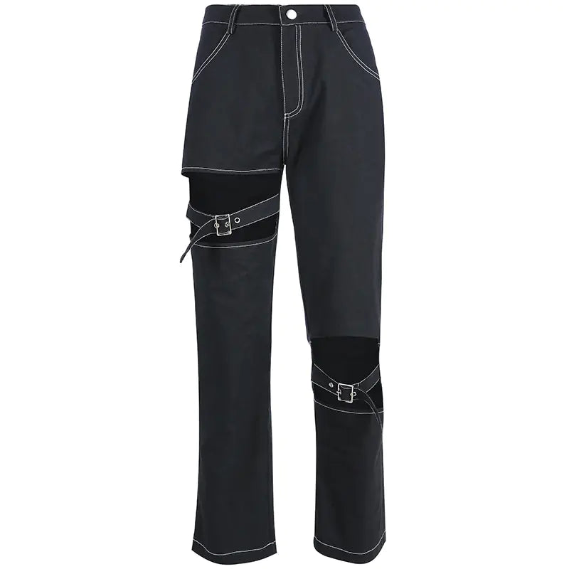 Pantalones cargo asimétricos con cortes metálicos para mujer