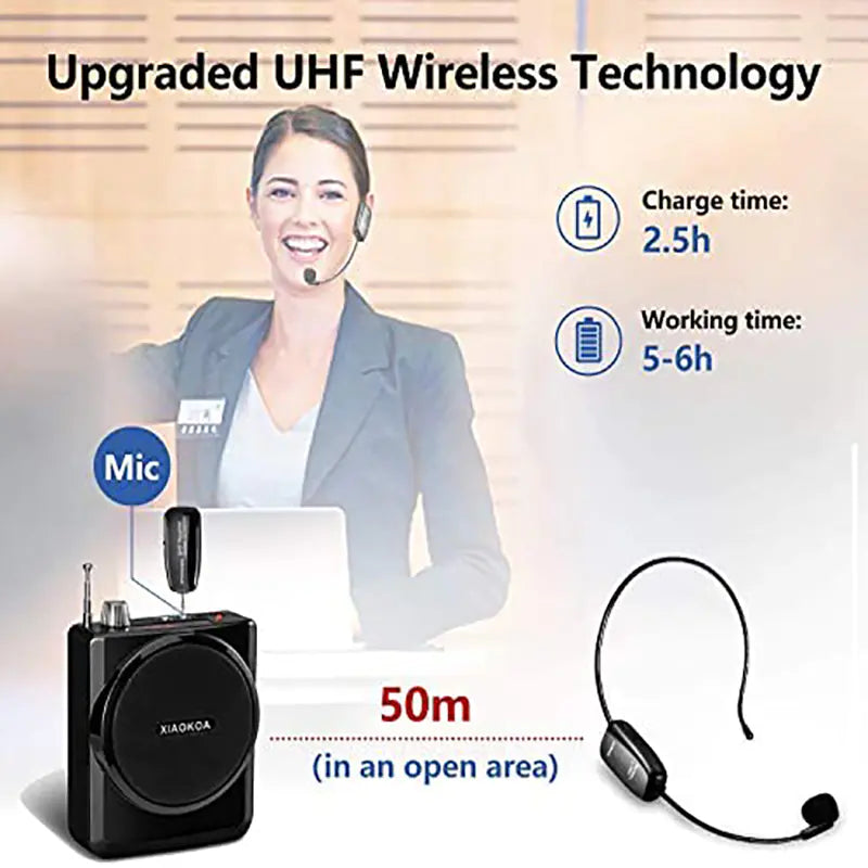 Micrófono inalámbrico 2 en 1 con auriculares y micrófono de mano, alcance de 50 metros