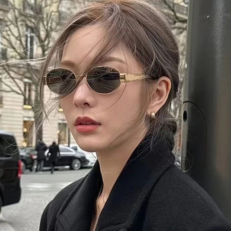 Gafas de sol vintage de metal ovaladas para mujer