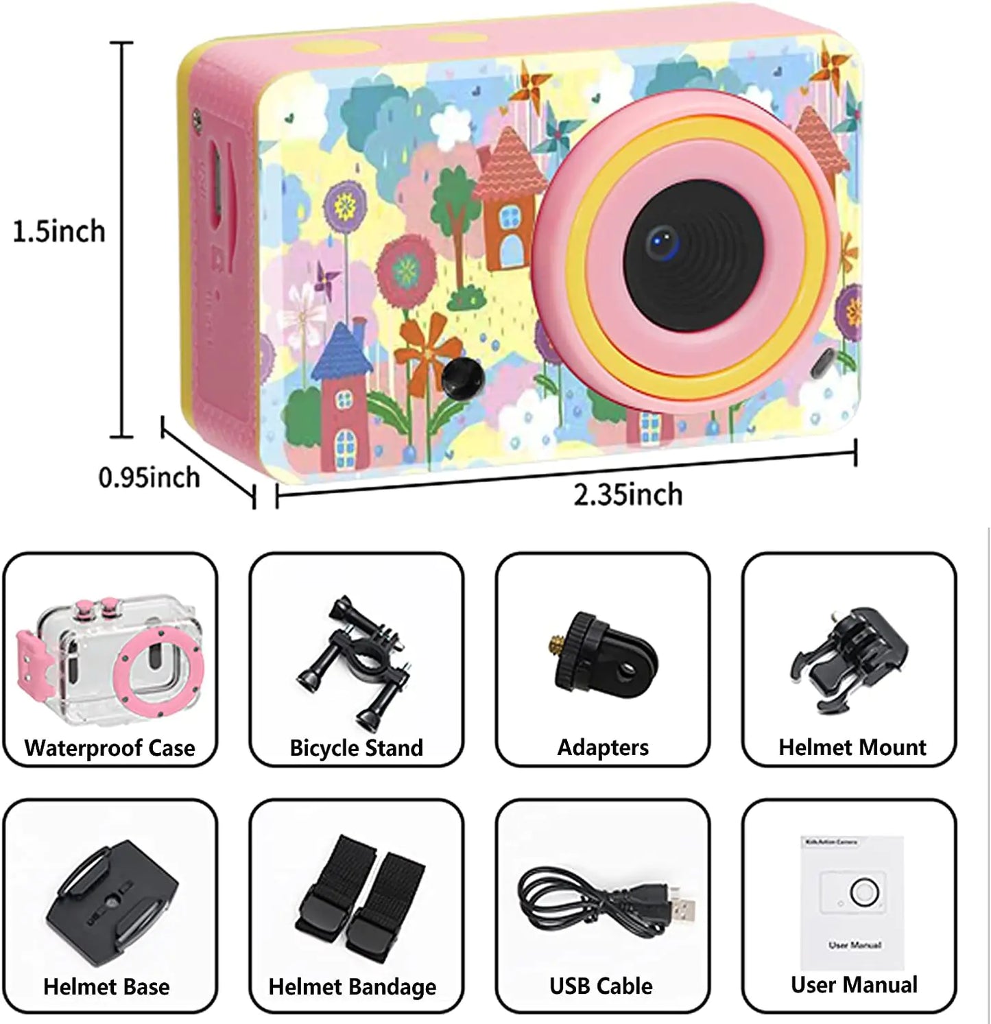 Mini cámara de dibujos animados 1080P para niños