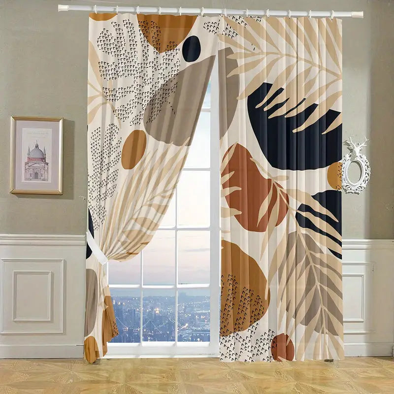 2 cortinas geométricas con hojas abstractas estéticas