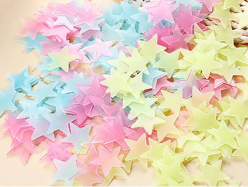 Pegatinas de pared de estrellas que brillan en la oscuridad de 3 cm, 100 unidades