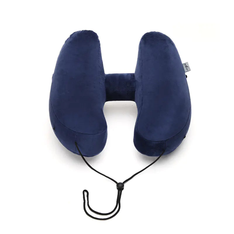 Almohada de viaje inflable con capucha en forma de H para el cuello