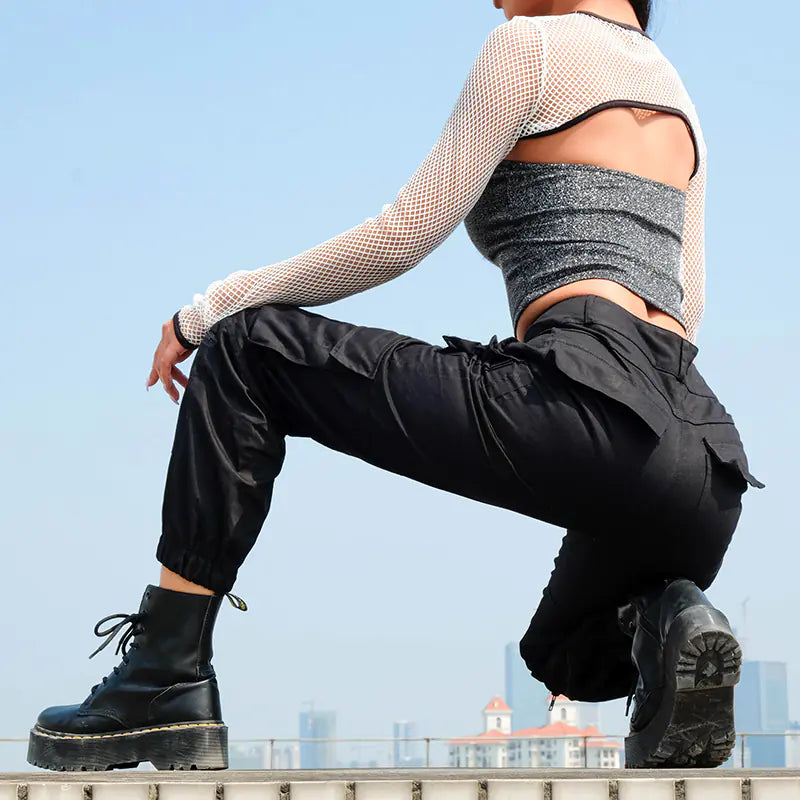 Pantalones cargo de cintura alta con múltiples bolsillos para mujer