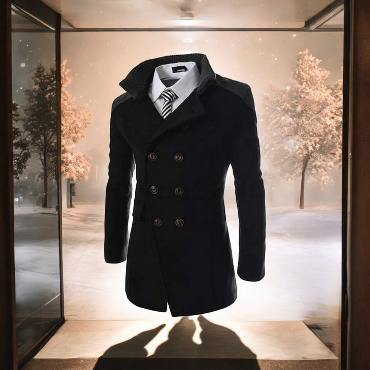 Men's Double-Breasted Long Wool Coat for Fall/Winter