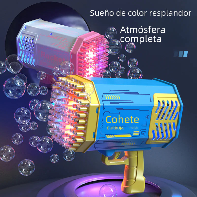 Pistola de burbujas eléctrica con luces - Juguete Gatling de 109 agujeros