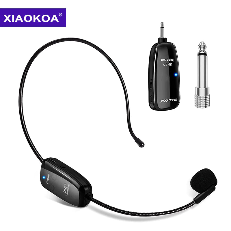 Micrófono inalámbrico 2 en 1 con auriculares y micrófono de mano, alcance de 50 metros