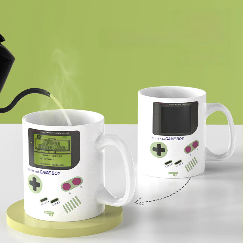 Taza grande de cerámica con forma de consola de juegos que cambia de color