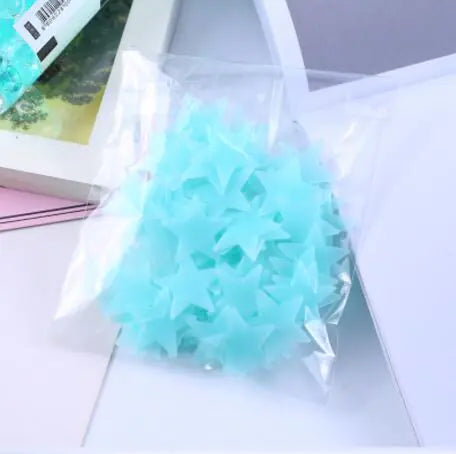 Pegatinas de pared de estrellas que brillan en la oscuridad de 3 cm, 100 unidades