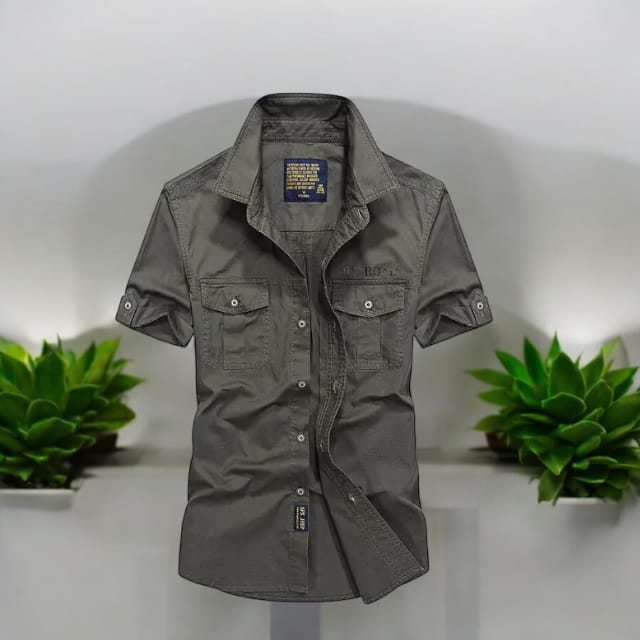 Men's Loose-Fit Short Sleeve Washed Cotton Shirt