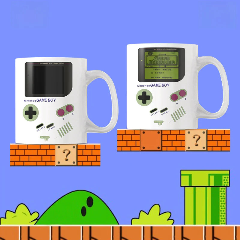 Taza grande de cerámica con forma de consola de juegos que cambia de color