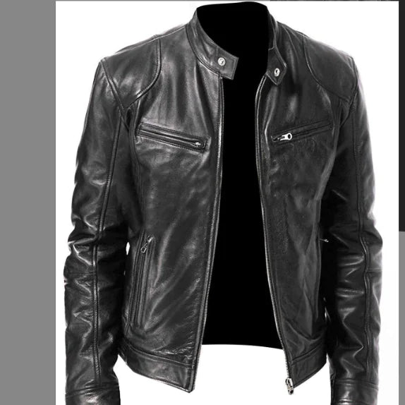 Men's Slim Fit Zipper Leather Cardigan Jacket