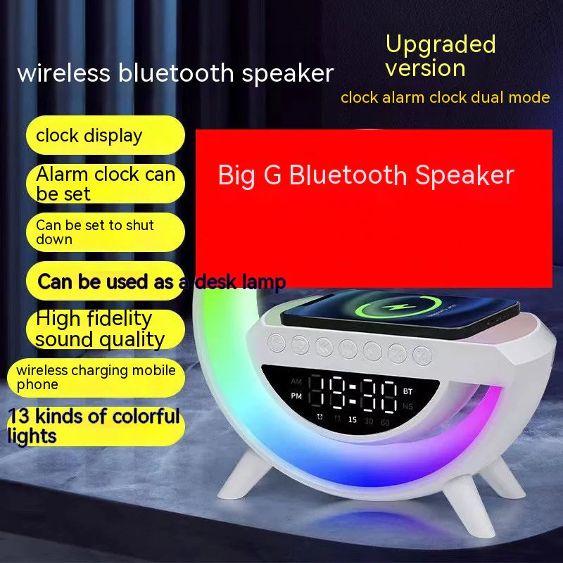 Bluetooth Speaker with Colorful LED Light, Wireless Charging & Alarm Clock