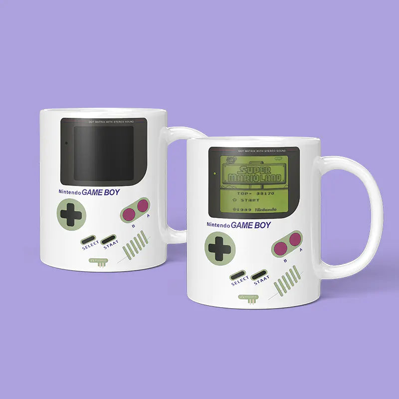 Taza grande de cerámica con forma de consola de juegos que cambia de color