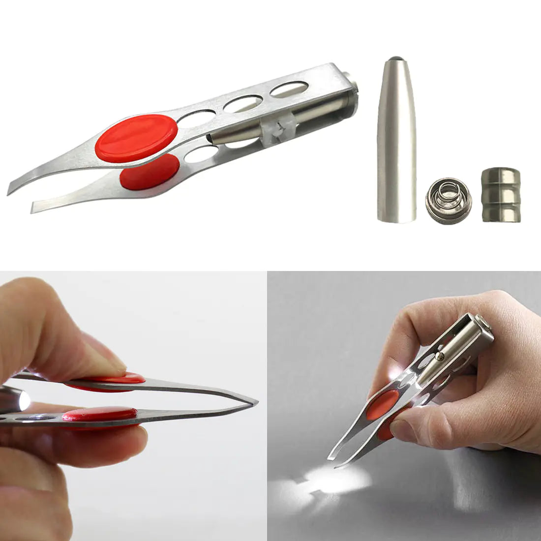 Pinzas LED para cejas con herramienta de belleza de acero inoxidable