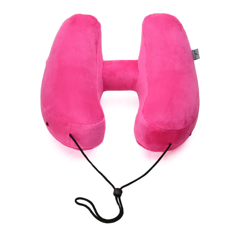 Almohada de viaje inflable con capucha en forma de H para el cuello
