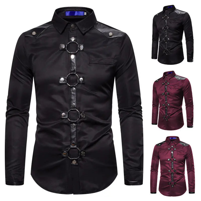 Men's Gothic Style Studded Casual Long Sleeve Shirt