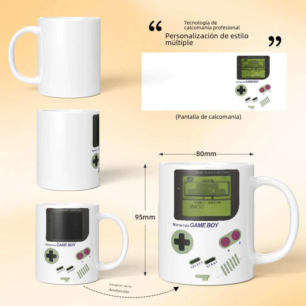 Taza grande de cerámica con forma de consola de juegos que cambia de color