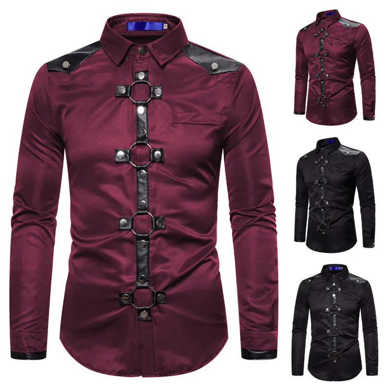 Men's Gothic Style Studded Casual Long Sleeve Shirt