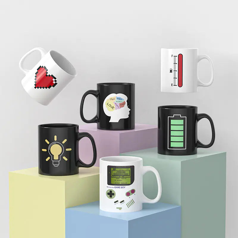 Taza grande de cerámica con forma de consola de juegos que cambia de color