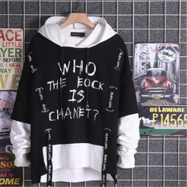 Hip-Hop Hoodie with Printed Layered Design