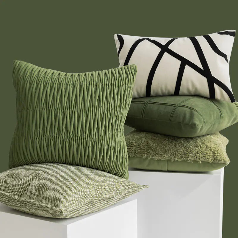 Conjunto de sofá plisado 3D verde con cojines