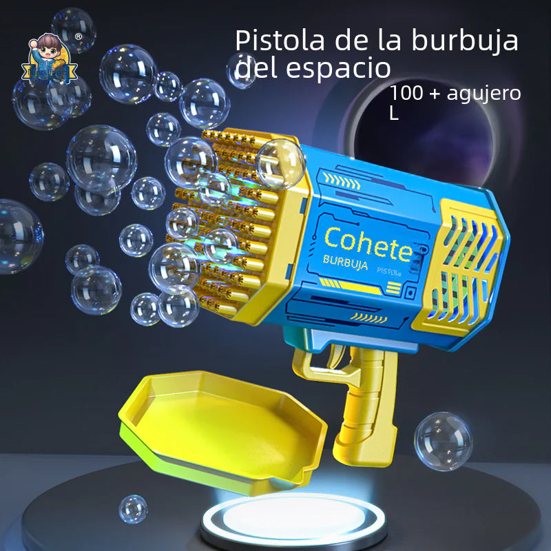 Pistola de burbujas eléctrica con luces - Juguete Gatling de 109 agujeros