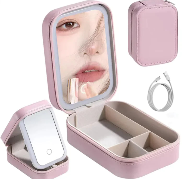 Bolsa de maquillaje LED con espejo