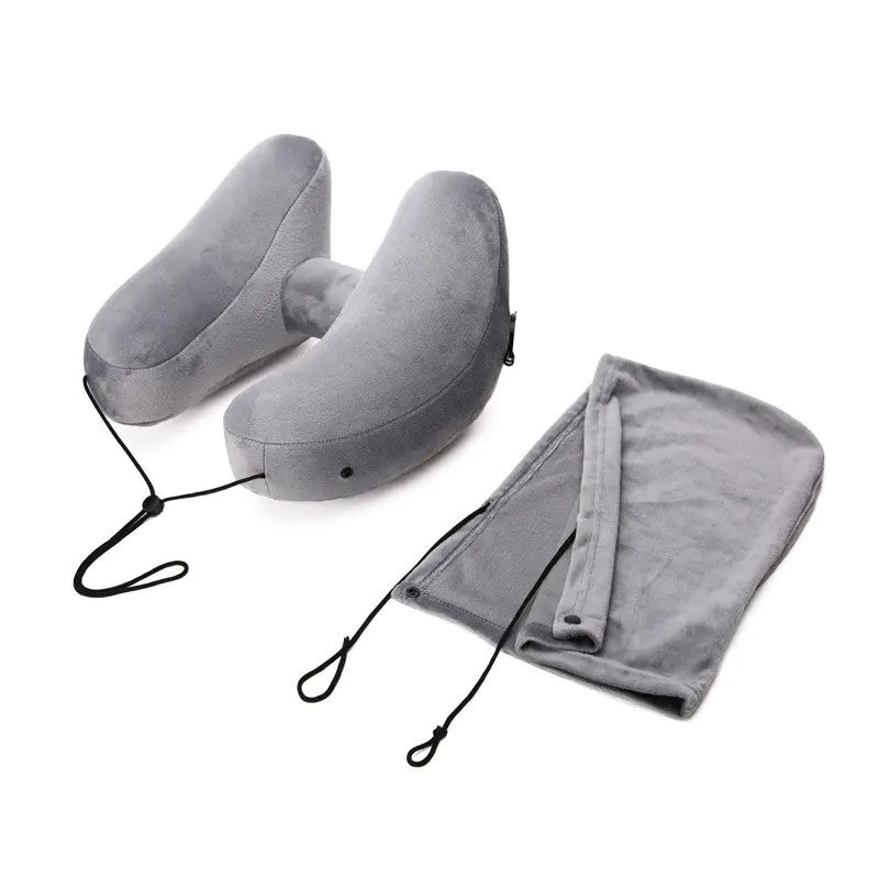 Almohada de viaje inflable con capucha en forma de H para el cuello