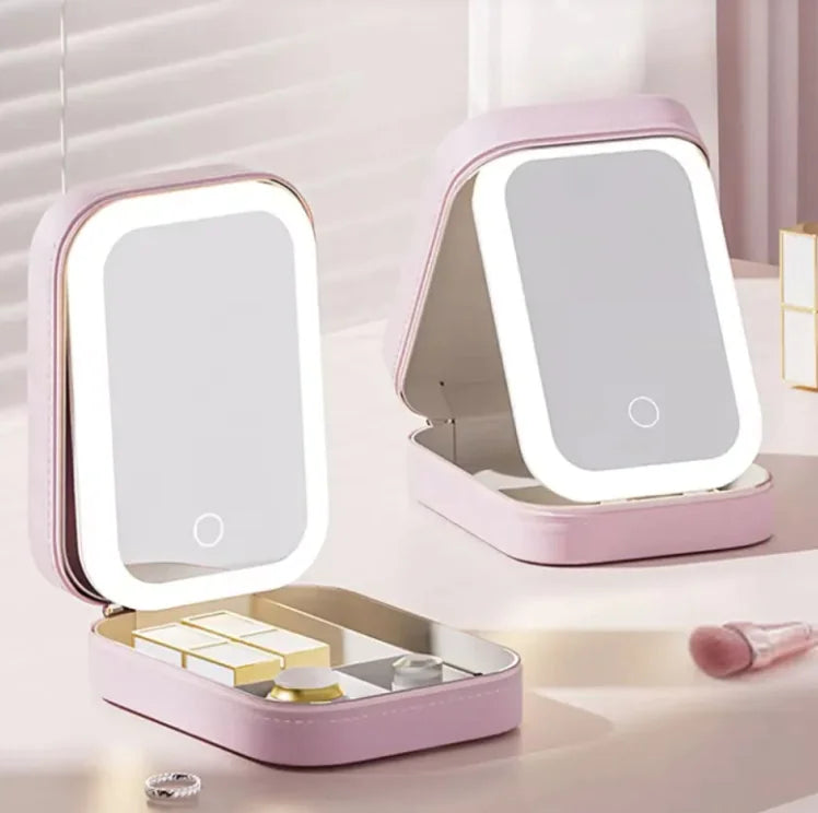 Bolsa de maquillaje LED con espejo