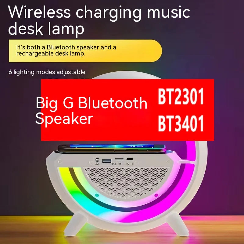 Bluetooth Speaker with Colorful LED Light, Wireless Charging & Alarm Clock