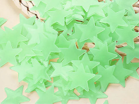Pegatinas de pared de estrellas que brillan en la oscuridad de 3 cm, 100 unidades