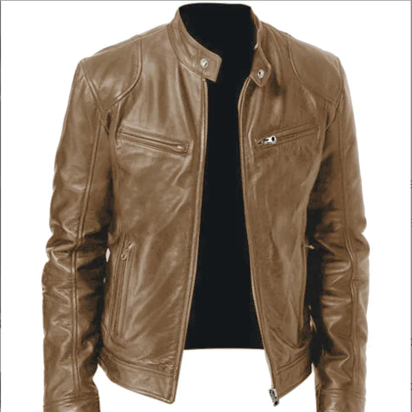 Men's Slim Fit Zipper Leather Cardigan Jacket