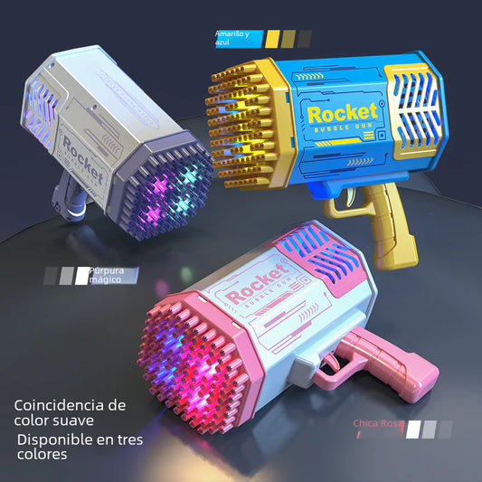 Pistola de burbujas eléctrica con luces - Juguete Gatling de 109 agujeros