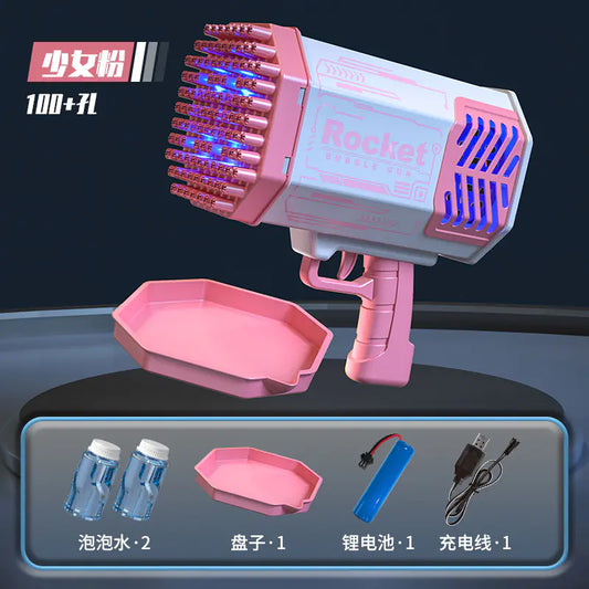 Pistola de burbujas eléctrica con luces - Juguete Gatling de 109 agujeros