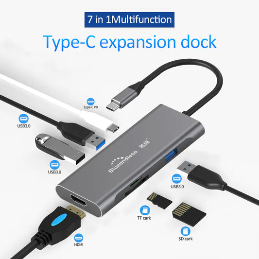 Multifunctional Type-C Hub with HDMI and 7 Ports