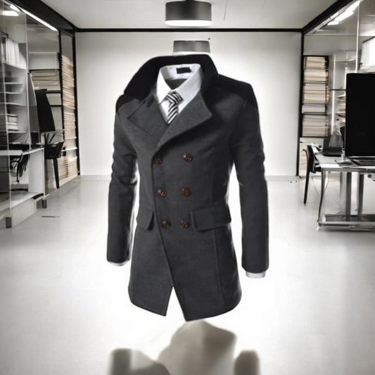 Men's Double-Breasted Long Wool Coat for Fall/Winter