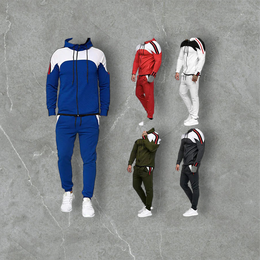 Men's Casual Sports Set with Color Block Hoodie