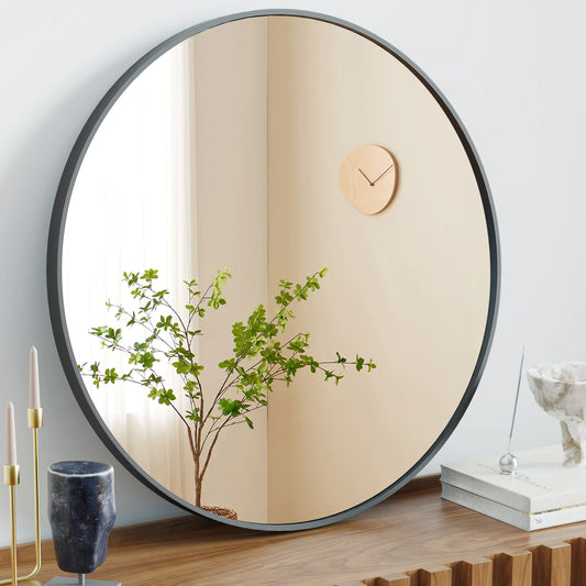 Espejo de pared circular negro