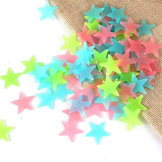Pegatinas de pared de estrellas que brillan en la oscuridad de 3 cm, 100 unidades
