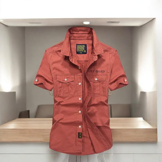 Men's Loose-Fit Short Sleeve Washed Cotton Shirt