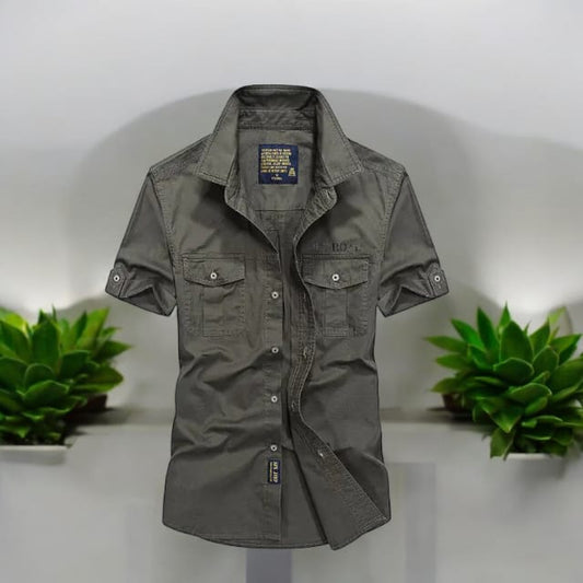 Men's Loose-Fit Short Sleeve Washed Cotton Shirt
